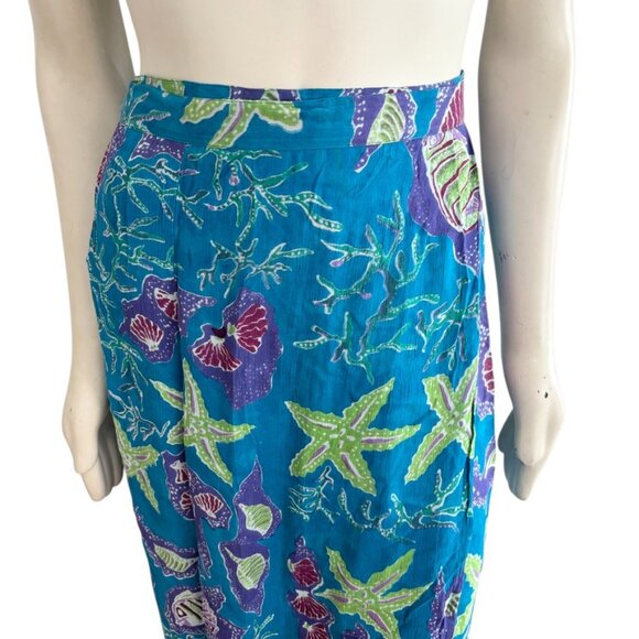 NWT NEW AURA Sea Life OceanTheme Maxi Wrap Skirt in Blue Starfish Seashell SZ L - Picture 5 of 11